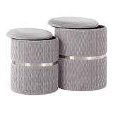 Cinch Contemporary/Glam Nesting Ottoman Set in Chrome and Silver Velvet by LumiSource