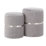 Cinch Contemporary/Glam Nesting Ottoman Set in Chrome and Silver Velvet by LumiSource
