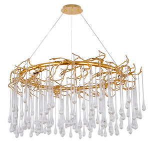 Bethel Gold Chandelier: Elegant Aluminum Frame with Clear Glass Drops, Adjustable Hanging Length