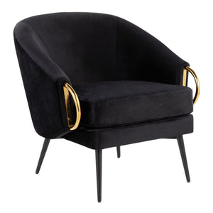 Claire Contemporary/Glam Accent Chair in Black Steel and Black Velvet with Gold Steel Accents by LumiSource