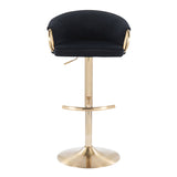 Claire Contemporary/Glam Adjustable  Bar Stool in Gold Metal and Black Velvet by LumiSource - Set of 2