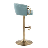 Claire Contemporary/Glam Adjustable  Bar Stool in Gold Metal and Light Blue Velvet by LumiSource - Set of 2