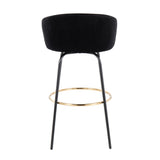 Claire Contemporary/Glam Barstool in Black Metal and Black Velvet with Gold Metal Footrest by LumiSource - Set of 2