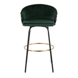 Claire Contemporary/Glam Barstool in Black Metal and Emerald Green Velvet with Gold Metal Footrest by LumiSource - Set of 2