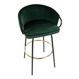 Claire Contemporary/Glam Barstool in Black Metal and Emerald Green Velvet with Gold Metal Footrest by LumiSource - Set of 2