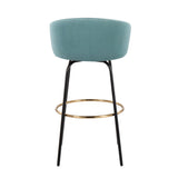Claire Contemporary/Glam Barstool in Black Metal and Light Blue Velvet with Gold Metal Footrest by LumiSource - Set of 2