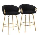 Claire Contemporary/Glam Counter Stool in Gold Steel and Black Velvet by LumiSource - Set of 2