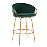Claire Contemporary/Glam Counter Stool in Gold Steel and Green Velvet by LumiSource - Set of 2