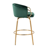 Claire Contemporary/Glam Counter Stool in Gold Steel and Green Velvet by LumiSource - Set of 2