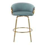 Claire Contemporary/Glam Counter Stool in Gold Steel and Light Blue Velvet with by LumiSource - Set of 2