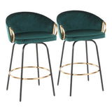 Claire Contemporary/glam Counter Stool in Black Metal and Emerald Green Velvet with Gold Metal Accent by LumiSource - Set of 2