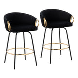 Claire Contemporary/glam Counter Stool in Black Metal and Black Velvet with Gold Metal Accent by LumiSource - Set of 2