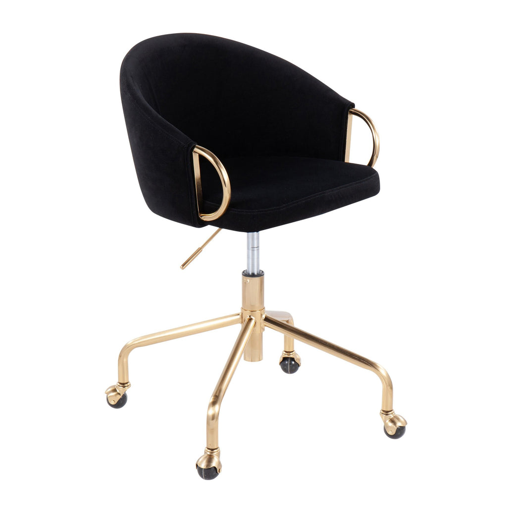 Claire Contemporary/Glam Task Chair in Gold Metal and Black Velvet by LumiSource