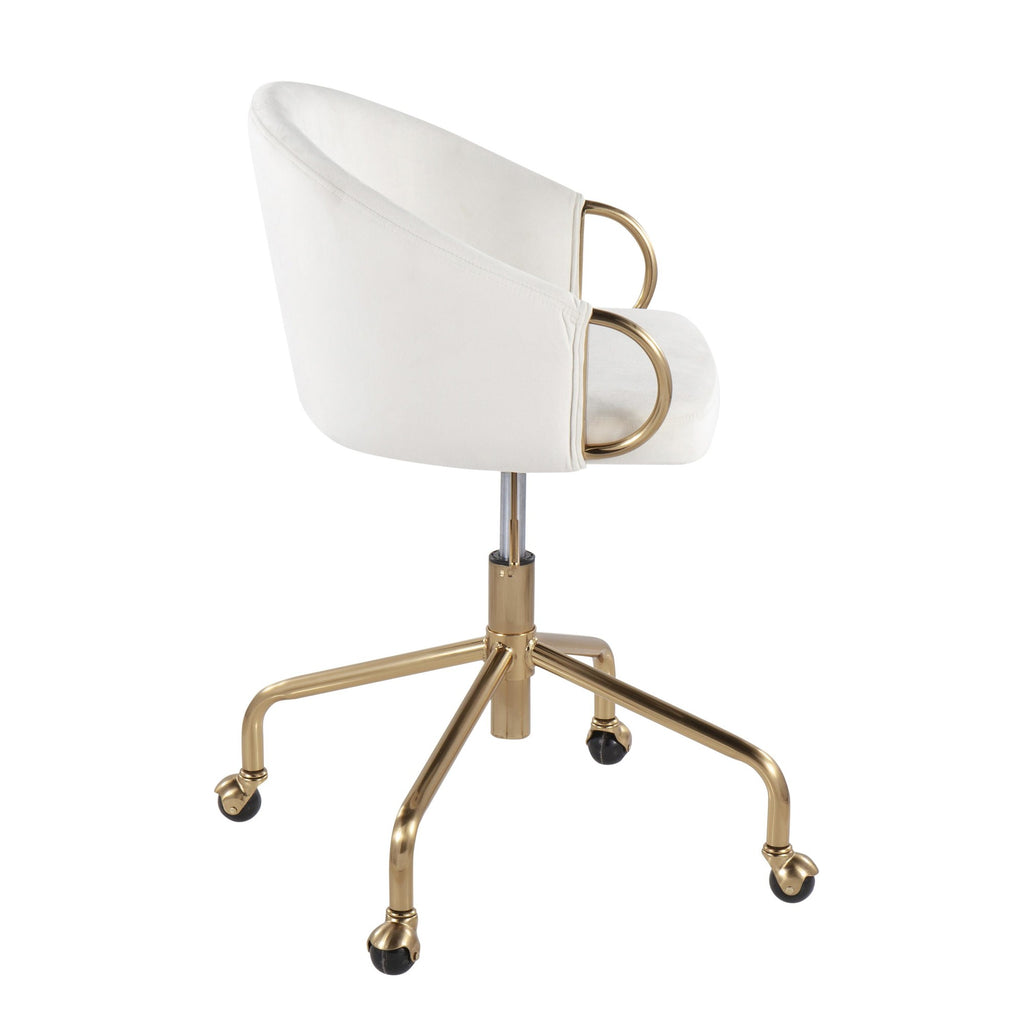 Claire Contemporary/Glam Task Chair in Gold Metal and Cream Velvet by LumiSource