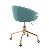 Claire Contemporary/Glam Task Chair in Gold Metal and Light Blue Velvet by LumiSource