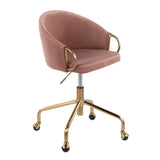 Claire Contemporary/Glam Task Chair in Gold Metal and Blush Velvet by LumiSource