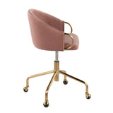 Claire Contemporary/Glam Task Chair in Gold Metal and Blush Velvet by LumiSource