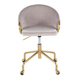 Claire Contemporary/Glam Task Chair in Gold Metal and Silver Velvet by LumiSource