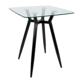 Clara Mid-Century Modern Square Counter Table with Black Metal Legs and Clear Glass Top by LumiSource