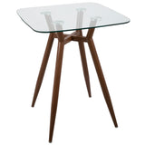 Clara Mid-Century Modern Square Counter Table with Walnut Metal Legs and Clear Glass Top by LumiSource