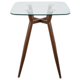 Clara Mid-Century Modern Square Counter Table with Walnut Metal Legs and Clear Glass Top by LumiSource
