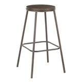 Clara Industrial Round Barstool in Antique Metal and Espresso Wood-Pressed Grain Bamboo by LumiSource - Set of 2