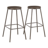 Clara Industrial Round Barstool in Antique Metal and Espresso Wood-Pressed Grain Bamboo by LumiSource - Set of 2