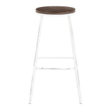 Clara Industrial Round Barstool in Vintage White Metal and Espresso Wood-Pressed Grain Bamboo by LumiSource - Set of 2