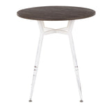 Clara Industrial Round Dinette Table in Vintage White Metal and Espresso Wood-Pressed Grain Bamboo by LumiSource