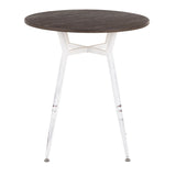Clara Industrial Round Dinette Table in Vintage White Metal and Espresso Wood-Pressed Grain Bamboo by LumiSource