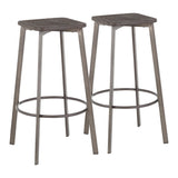 Clara Industrial Square Barstool in Antique Metal and Espresso Wood-Pressed Grain Bamboo by LumiSource - Set of 2