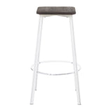 Clara Industrial Square Barstool in Vintage White Metal and Espresso Wood-Pressed Grain Bamboo by LumiSource - Set of 2