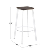 Clara Industrial Square Barstool in Vintage White Metal and Espresso Wood-Pressed Grain Bamboo by LumiSource - Set of 2