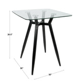 Clara Mid-Century Modern Square Counter Table with Black Metal Legs and Clear Glass Top by LumiSource