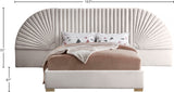 Cleo Velvet / Engineered Wood / Steel Contemporary Cream Velvet King Bed (3 Boxes) - 162" W x 86.5" D x 55.5" H