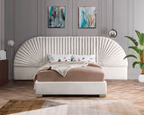 Cleo Velvet / Engineered Wood / Steel Contemporary Cream Velvet King Bed (3 Boxes) - 162" W x 86.5" D x 55.5" H