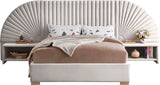 Cleo Velvet / Engineered Wood / Steel Contemporary Cream Velvet King Bed (3 Boxes) - 162" W x 86.5" D x 55.5" H