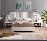 Cleo Velvet / Engineered Wood / Steel Contemporary Cream Velvet King Bed (3 Boxes) - 162" W x 86.5" D x 55.5" H