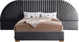 Cleo Velvet / Engineered Wood / Steel Contemporary Grey Velvet King Bed (3 Boxes) - 162" W x 86.5" D x 55.5" H