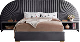 Cleo Velvet / Engineered Wood / Steel Contemporary Grey Velvet King Bed (3 Boxes) - 162" W x 86.5" D x 55.5" H