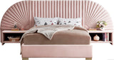 Cleo Velvet / Engineered Wood / Steel Contemporary Pink Velvet King Bed (3 Boxes) - 162" W x 86.5" D x 55.5" H