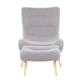 Cloud Contemporary Chair in Natural Wood and Grey Sherpa Fabric with Ottoman by LumiSource