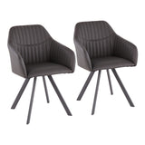 Clubhouse Contemporary Pleated Chair in Black Metal and Charcoal Faux Leather by LumiSource - Set of 2