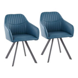 Clubhouse Contemporary Pleated Chair in Black Metal and Teal Faux Leather by LumiSource - Set of 2