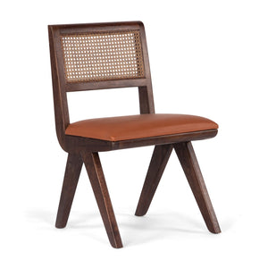 Union Home Coast Chair Porto Dark Finish Plantation Grown Hardwood, Whole Grain Leather and Cane