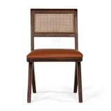 Union Home Coast Chair Porto Dark Finish Plantation Grown Hardwood, Whole Grain Leather and Cane