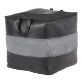 Cobbler Industrial Pouf in Black Leather and Grey Canvas by LumiSource