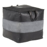 Cobbler Industrial Pouf in Black Leather and Grey Canvas by LumiSource