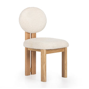 Union Home Colton Chair Pearl White Boucle, Natural Oil Finish FSC Certified Oak Wood