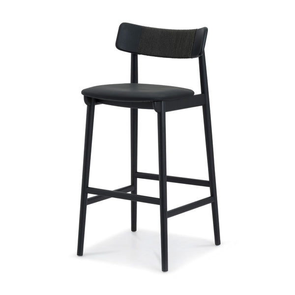 Union Home Converse Bar Stool Charcoal, Black Oak Wood, Leather